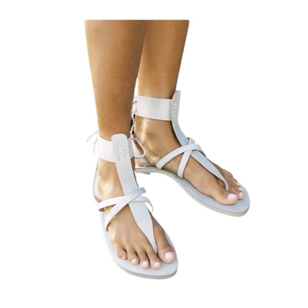 Free People Vacation Day Leather Wrap Sandals Strappy Ankle Tie Flat Size 38